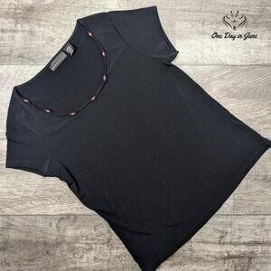 Attention Women's Wide Neck Beaded Short Sleeve Top Size L